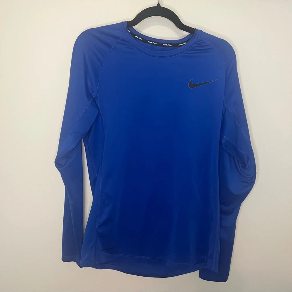 Nike Pro Dri-FIT Long Sleeve Shirt Men’s Medium‎ Blue Slim Fit Athletic Training